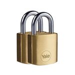 Yale - Y110B/30/115/2 Standard Security 30mm Brass Padlock, Pack of 2 - Open Hardened Steel Shackle - 3 keyed Alike Keys