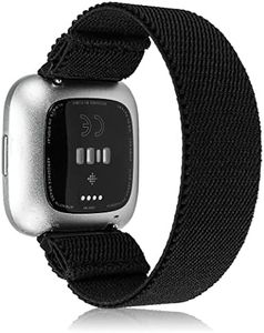 TOYOUTHS Elastic Band Compatible with Fitbit Versa/Versa 2 Scrunchie Bands Fabric Nylon Sport Stretchy Strap Fashion Handmade Versa Lite Special Edition Wristband Women Men (Black, Large)