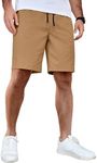 COOFANDY Men's Summer Beach Shorts Lightweight Elastic Waist Shorts Drawstring Golf Shorts Dark Khaki