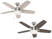 HUNTER FAN Ceiling Fan Arcot 117 cm Indoor, with Light and Pull Chain, Brushed Nickel, 5 Reversible Blades Light Gray Oak and Greyed Walnut Ideal for Summer or Winter, Model 50646