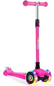 BELEEV Deluxe Scooter for Kids Age 3-12, 3 Wheel Scooter for Toddlers Girls Boys, Kick Scooter with 4 Adjustable Height, Lean to Steer, Light up Wheels, Extra-Wide Deck, Scooter for Children(Pink)