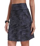 MoFiz Women Knee Length Golf Skort Skirt with Short Pocket High Waisted Comfy Tennis Yoga Running Jogging Skirt Camo Grey,2XL