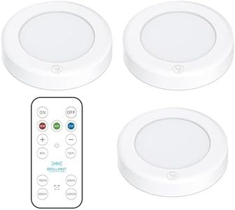 Brilliant Evolution Wireless LED Puck Lights with Remote Control - Battery Operated Lights and Warm Light Under Cabinet, Closet, or Kitchen - Stick On Lights, Under Counter Lighting - Pack of 3, White