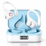 VEHOP YW02 Wireless Earbuds with LED Display, Bluetooth V5.4, 48H Playback Over-Ear Buds with Noise Cancelling Mic, Deep Bass Earphones with Earhooks, IPX7 Waterproof for Sports Running. (White)