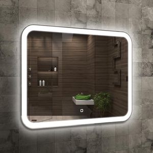 Home Glow Venti 80x60cm Espejo de Baño con Luces LED, Espejo de Baño Iluminado con Interruptor Táctil, Esquinas Redondeadas, Espejo de Baño Rectangular LED con Luz LED Frontal en Blanco Natural.