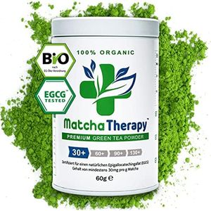 MatchaTherapy 30+ | BIO Matcha Tee Pulver | 60g | Mit mindestens 30mg/g geprüftem EGCG-Catechin-Gehalt | Unterstützt Immunsystem & Energie-Level | Ceremonial Grade | Grüntee aus Japan
