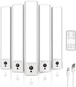 EZVALO 2400mAh Motion Sensor Lights-5 Pack, Rechargeable Under Cabinet Lighting, Strong Magnetic LED Light Bar, Closet Lights with Stepless Dimming, Timer and Remote for Kitchen, Stairs, Pantry (23CM)