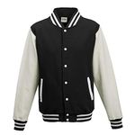 Just Hoods Varsity Jacket Unisex College Jacket, Womens Men Unisex, College Jacke 'Varsity Jacket', Jet Black/White, S