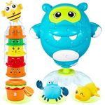 EKUEASYKU Bath Toys for Kids Ages 1-3 2-4 4-8 Hippo Toddler Bath Toys Water Toys with Burger Stacking Cups Swimming Duck Crab Bathtub Tub Toys Bath Time Emotion Letter Learning