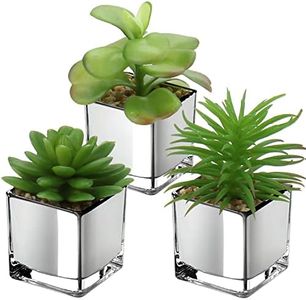 Briful Mini Artificial Succulent Plants, Set of 3 Faux Succulents in Galvanized Glass Pot Modern Fake Plants Plastic Succulents for Centerpiece Bathroom Shelf Bedroom Decor