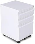 Ekkio 3 Drawer Mobile File Cabinet with Lock, Versatile Document Storage, Removable Pencil Tray, Stable with Lockable Wheels, Ideal for Home Office, Study, White