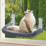 Mewoo Foldable Cat Window Perch Hammock, 23.6"x 13" Cordless Embedded Machine Washable Cat Window Bed, Steel Frame and Strong Suction Cups Cat Bed for Indoor Cats Up to 40 lbs (Grey, Medium)