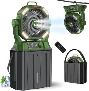 Ahoall Misting Fan with Portable 6L Bucket for Outdoor Patios, 20000mAh Rechargeable Mister Fan for Camping with LED Light, 4 Spray Mister, Remote Controller Green