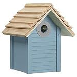 Navaris Wooden Bird House - Garden Nesting Box for Small Birds - Pine Wood Birdhouse - Real Wood Nester Cabin for Robins, Blue Tits, Sparrows - Blue