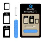 Ciscle 5 in 1 Nano SIM Card Adapter Converter Kit to Micro/Standard with Polish Chip and Eject Needle(Black)