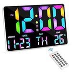 welltop Digital Wall Clock Large Display, 11.5" Large LED Digital Wall Clock with RGB Colors Changing Remote Control, Auto Brightness Alarm Clock with Night Lights Calendar Temperature Snooze 12/24 H