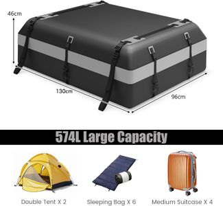 COSTWAY 21 Cu Ft Car Roof Bag – Waterproof Cargo Carrier with Lock & Straps, Black/Grey