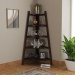 Eagle Furniture Solid Sheesham Wood Corner Ladder Shelf for Living Room, Wooden Floor Standing Corner 5 Tier Ladder Shelves, Corner Display Unit, Corner Shelf for Office, Walnut