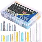 Glarks 220-Pieces Plastic Self Drilling Drywall Ribbed Anchors Hollow-Wall Anchor with Screws Assortment Kit for Drywall, Hollow-wall Hanging Wall Shelf or Blinds