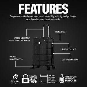 ATX Medium Suitcase 65L – Black Lightweight Luggage