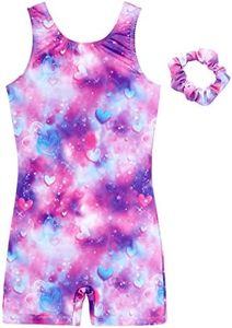 MODAFANS Leotards for Girls Gymnastics Dance Biketards Tumbling Unitards Matching Hair Scrunchie 4-5 Years,Loving Heart
