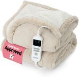 LIVIVO Premium Electric Heated Blanket 130x160cm - Soft Faux Fur & Sherpa Electric Throw with 10 Heat Levels, 9-Hour Timer, Auto Shut-Off & Overheat Protection, Machine Washable Winter Blanket - Beige