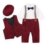 COTRIO Baby Boys Waistcoat Gentleman Outfits Tuxedo Bowtie Long Sleeve 3 Pieces Wedding Formal Clothes 12-18 Months Red