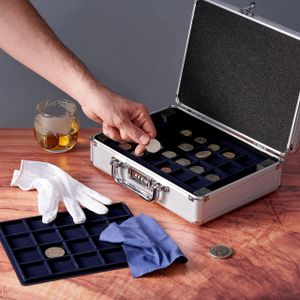 MATANA Premium Aluminium Lockable Coin Storage Case – 6 Trays, Holds 100+ Coins