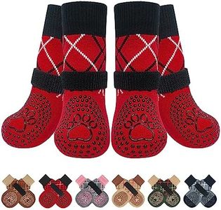 BEAUTYZOO Dog Socks to Prevent Licking for Hardwood Floors-Plaid Socks for Small Medium Large Dogs-Hot/Cold Pavement Traction Control Anti Slip Socks for Puppy Old Senior Dog,Paw Protector Red M