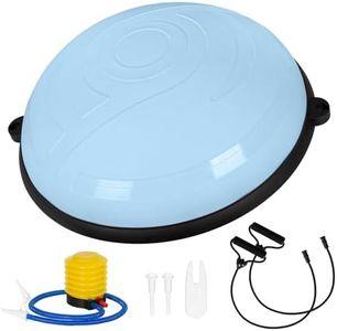 Leogreen Ballon d'équilibre pour Yoga avec Bandes d'exercice，Balance Trainer 58cm Demi Ballon pour Yoga, Ballon de Gymnastique Ballon d’équilibre avec Pompe, Charge maximale 200kg, Bleu