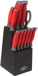 Oster Lindbergh 14 Piece Stainless Steel Cutlery Black Block Set, Red Handles (Pack of 1)