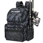 PLUSINNO Fishing Backpack with Rod Holders & Cooler, 45L Large Water-Resistant Fishing Tackle Bag,Fishing Tackle Backpack