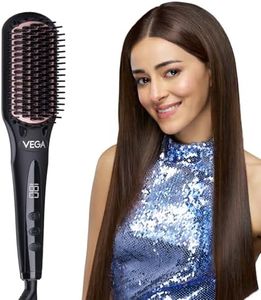Vega Black Shine Hair Straightener Brush for Women, Straight in Min, Ionic & Thermoprotect Technology, 16 Temperature Settings, Hot Brush Heat Damage Protection for Scalp, Straightening Brush, VHSB-04