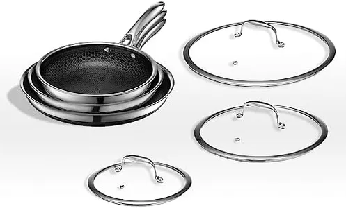 HexClad 6 Piece Hybrid Stainless Steel Cookware Pan Set 8", 10", 12" with Glass Lids, Stay Cool Handle, Non-Stick, Dishwasher, Oven Safe, Works on Induction, Ceramic and Gas Cooktops