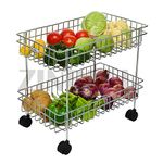 ZINBELL 2 Layer Multipurpose Stainless Steel Portable Storage Rack Wro-lavi Kitchen Vegetable Trolley with Wheels for Kitchen Storage, ?Floor Mount, ?Tiered Shelf