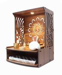 Heartily® Laabh Beautiful Wooden Pooja Stand for Home Pooja Mandir for Home Temple for Home and Office Puja Mandir for Home Wall Mounted with LED Spot Light Size (H- 15.5, L- 11.5, W-11 in)