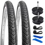 YunSCM 2-Pack 28 inch / 700C Road Bike Tyres 28x1.40 700x35C ETRTO 35-622 with 2 Pack 700C Bike Inner Tubes 700x35/43C FV48mm Presta Valve Compatible with 700x35C 37-622 Bicycle Bike Tyres & Tubes