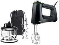 Braun Electric Hand Mixer, 9-Speed, Lightweight with Soft Anti-Slip Handle, Accessories to Beat & Whisk, Dough Hooks to Knead, 2-Cup Chopper & Storage Bag, Black