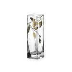 Quality GOLD LEAF Tendril Design Contemporary Square Column Flower/Bud Glass Vase - Mouth Blown/Hand Decorated Glass - Ideal Golden Anniversary 50th Wedding Gift 21cm