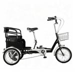 KIBONCY 2 Seat Adult Tricycle, Heavy Duty 3 Wheel Pedal Passenger Trike with Front Basket and Rear Storage Box, Senior Family Shopping Leisure Bicycle(Black)