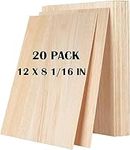 20PCS Basswood Sheet 12x8 Inch Balsa Wood Sheets 1/16 Thick Natural Unfinished Wood Board Thin Plywood Board for Architectural Model DIY Maker House Aircraft Ship Boat DIY Craft Wooden Plate Model