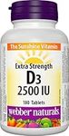 Webber Naturals Vitamin D3 2500 IU Extra Strength, 180 Tablets, For Healthy Bones, Teeth, and Helps Prevent Vitamin D Deficiency