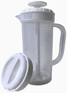 JBK Pottery Salad Dressing Mixer, 1 Quart Capacity, Plastic Blender with Measurements, Includes Mixing Lid & Normal Lid, Emulsifies Homemade Ranch, Vinaigrettes, Italian Dressings & More (White)
