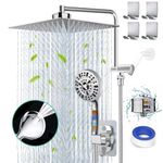 Filtered Shower Head 12" Rain Shower Heads with Handheld Spray Combo 10 Settings Built-in 2 Power Wash, Dual Filter for Hard Water Rainfall Showerhead +12" Shower Extension Arm, 79" Hose & 4 Hooks