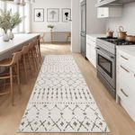 Deerly Runner Rug for Hallways, Moroccan Boho Machine Kitchen Runner Rug Non Slip 2'6''x8' Washable Runner Rugs with Rubber Backing Soft Carpet Runner for Kitchen Laundry Bedroom, Off White/Grey