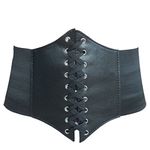 Hoerev Women Girls Elastic Wide Band Elastic Tied Waspie Corset Waist Belt，Black，M