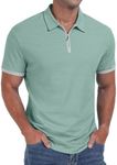 Askdeer Men's Polo Shirts Zip Slim Fit Polo T Shirt for Men Short Sleeve Performace Dry Fit Golf Shirt Lake Green