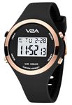 V2A Sports Watch for Women, Alloy Case, Silicone Band, Digital Display, 5ATM Water Resistant, Alarm, Stopwatch, EL Backlight Gift for Girls Women Ladies (Black)