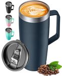 LyriFine Travel Coffee Mug 24oz, Insulated Coffee Mug for Hot and Cold Drink, Double-Wall Vacuum Stainless Steel Coffee Cup with Handle and Sliding Lid for Daily Life, Travel, Office, Blue