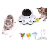 GoldenSun Automatic Cat Toy, 2-in-1 Interactive Cat Toys for Indoor Cats, Automatic Cat Toy, 8 Holes Mice Whack A Mole Moving Feather, USB Rechargeable Electronic Kitten Toys for All Breeds Black